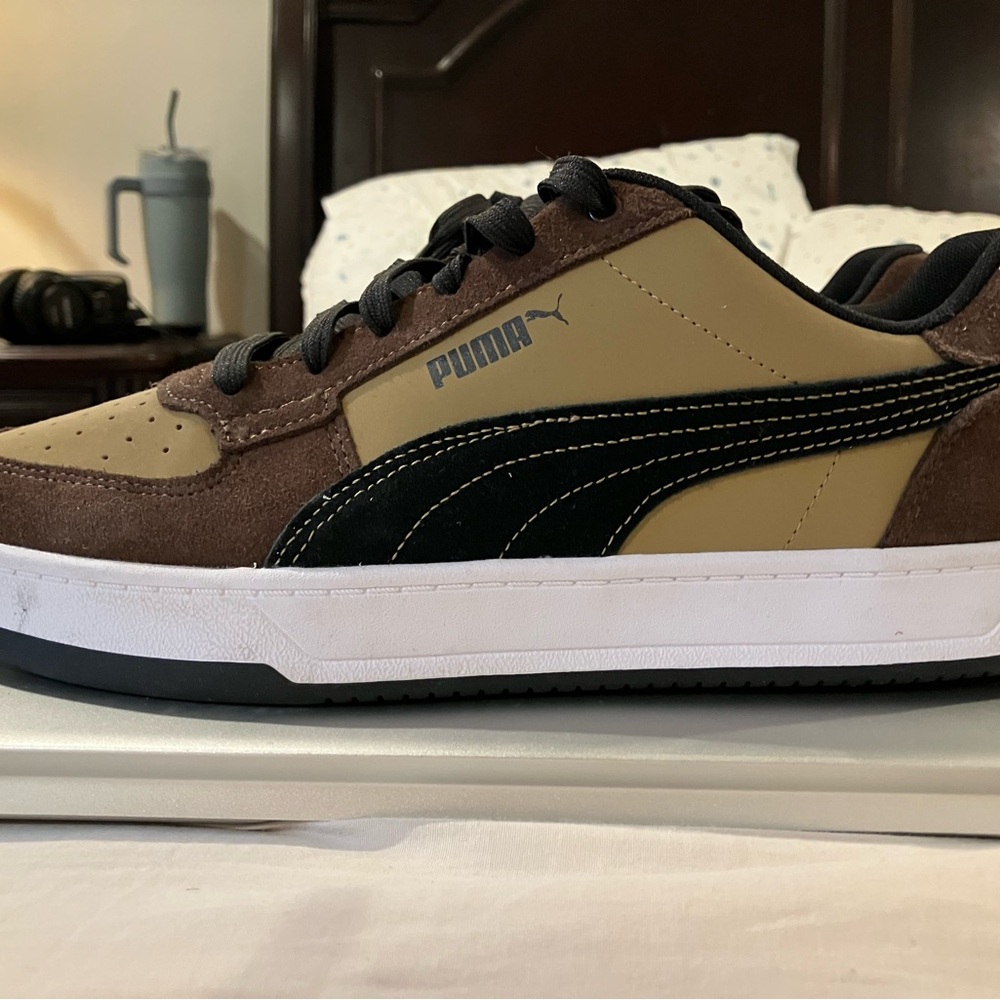 Puma Tan and Black Low-Top Sneakers